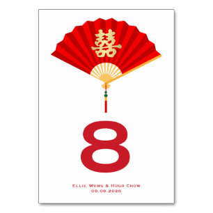 Numéro De Table Éventail chinois et double bonheur Mariage chino