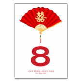 Numéro De Table Éventail chinois et double bonheur | Mariage chino (Dos)