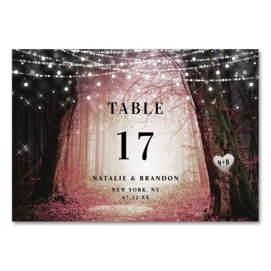 Numéro De Table Evermore | Forêt de fée enchantée | Mariage rose (Devant)