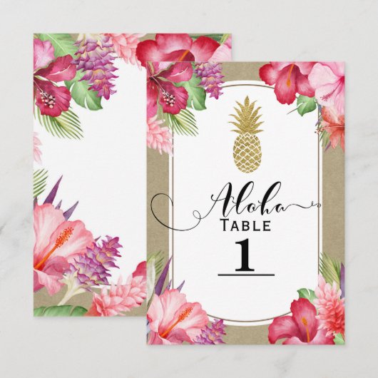 Numéro de table exotique floral tropical doré Pine (Devant / Derrière)