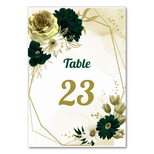 Numéro De Table Extraordinaires fleurs d'ivoire vert émeraude géom (Dos)