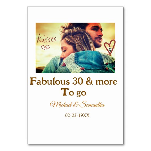 Numéro De Table Fabulux 30 ans anniversaire ajouter nom photo date (Par défaut)