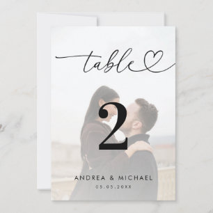Numéro de table Faded Photo Elegant Heart Script 5