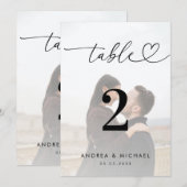 Numéro de table Faded Photo Elegant Heart Script 5 (Devant / Derrière)