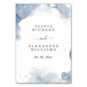 Numéro De Table Faire invitation de mariage bleu et or minimal