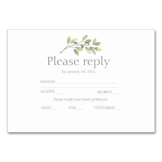Numéro De Table Faire-part de mariage feuille vert rsvp (Devant)