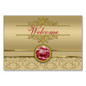Numéro De Table Faux Dark Ruby Red Gemstone Metallic Gold Damask (Dos)