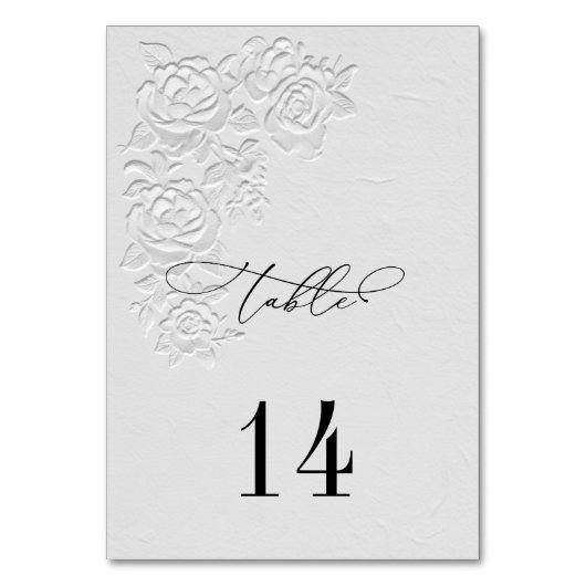 Numéro De Table Faux Embossed White Roses Wedding Table Numbers (Dos)
