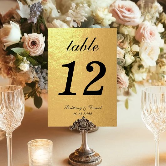 Numéro De Table Faux Gold Foil Black Elegant Mariage de calligraph