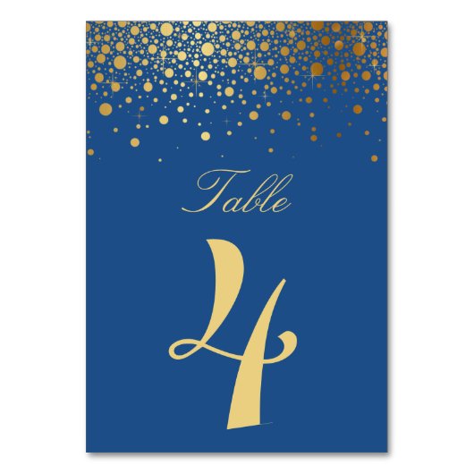 Numéro De Table Faux Gold Foil Confetti Blue Table Numéros Bard (Dos)