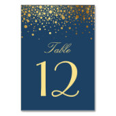 Numéro De Table Faux Gold Foil Confetti Dots Navy Blue (Dos)