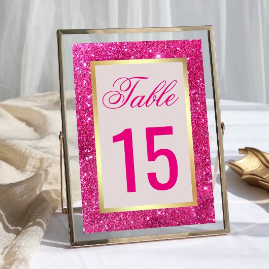 Numéro De Table Faux papier doré mariage paillettes rose vif