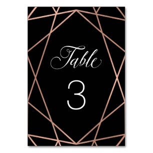 Numéro De Table Faux Rose d'or Géométrique moderne en noir