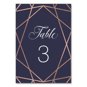 Numéro De Table Faux Rose Gold Géométrique moderne sur Midnight Bl
