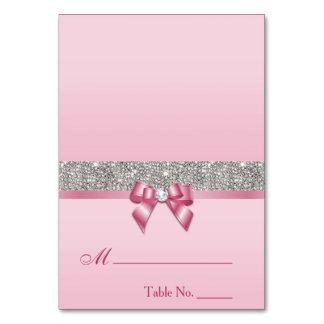 Numéro De Table Faux Sequins Pink Bow Place Card
