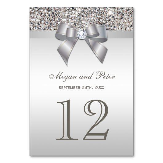 Numéro De Table Faux Silver Sequins Bow Mariage Numéro de tableau  (Dos)