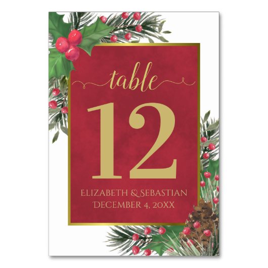 Numéro De Table Festive Holly & Pine Élégant Mariage de Noël (Par défaut)