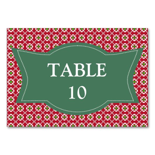 Numéro De Table Festive Rouge Vert Motif Noël (Devant)