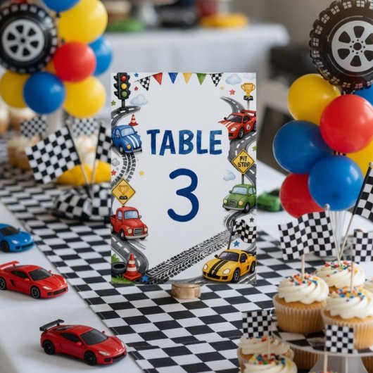 Numéro De Table Fête d'anniversaire de voiture de course