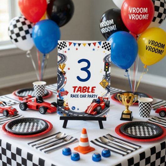 Numéro De Table Fête d'anniversaire de voiture de course