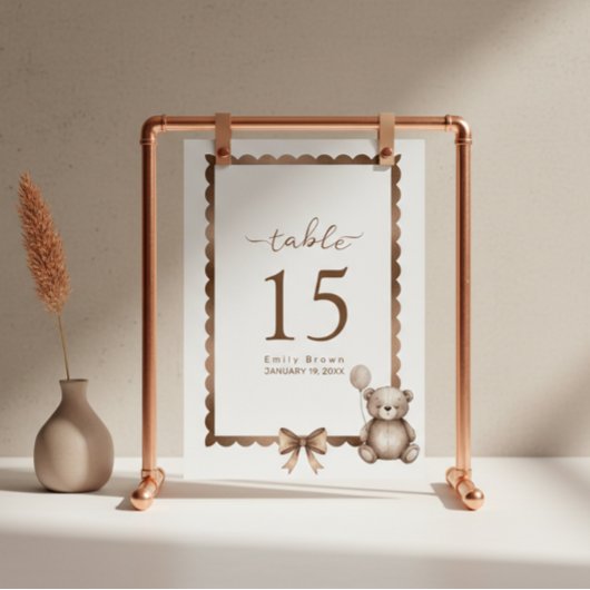 Numéro De Table Fête de Bébé Ourson à Attendre avec Neutralité