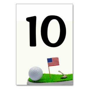 Numéro De Table Fête de golf avec balle de golf et drapeau américa