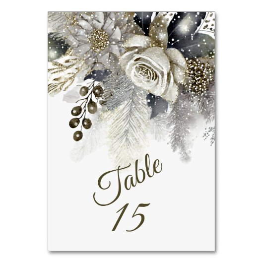 Numéro De Table Fête de mariage Argent Golden White Roses Fleurs (Par défaut)