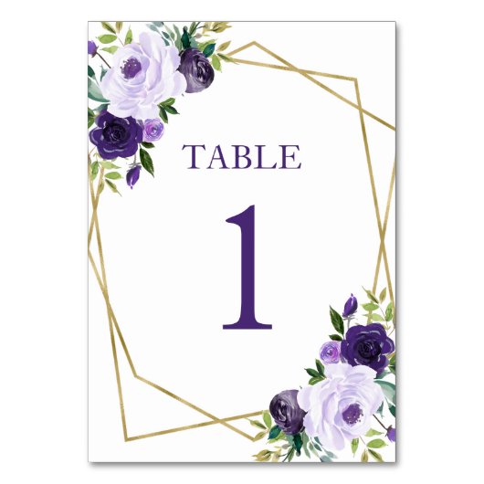 Numéro De Table Fête de mariage floral pourpre or (Par défaut)