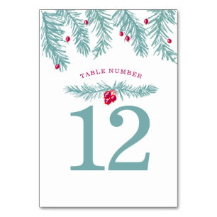 Numéro De Table Fête de Noël Fête bleue vert sapin rouge