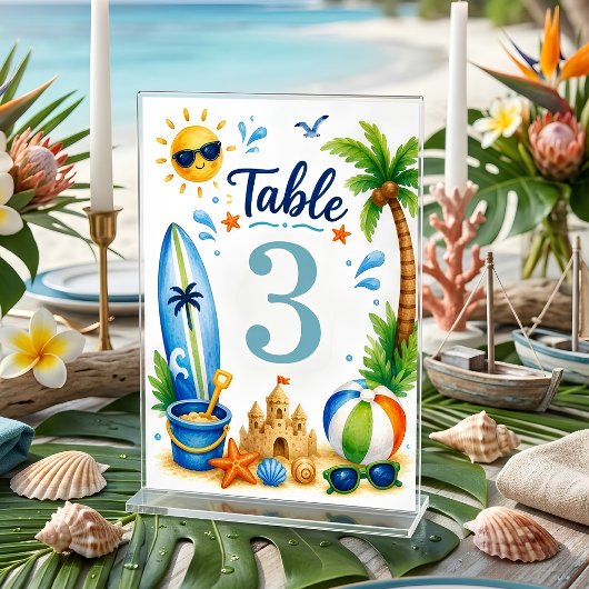 Numéro De Table Fête de plage tropicale d'anniversaire d'été