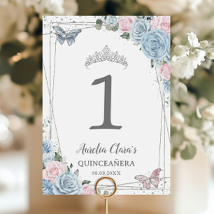 Numéro De Table Fête de Quinceañera Bébé Bleu Rose Pâle Floral