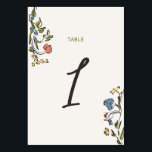 Numéro De Table Fête des mariées florale colorée dessinée à la mai<br><div class="desc">Numéro de table original et fantaisiste avec un design coloré de doodle de fleur,  accompagné d'une police décontractée manuscrite.</div>