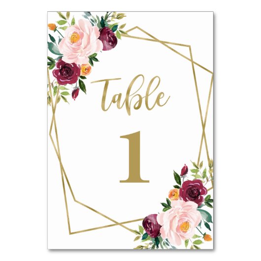 Numéro De Table Fête des mariées florale de Bourgogne géométrique (Par défaut)