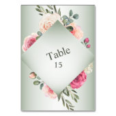 Numéro De Table Fête Verte Géométrique Rustique Florale Rose (Dos)