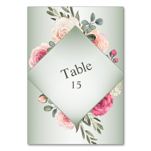 Numéro De Table Fête Verte Géométrique Rustique Florale Rose (Par défaut)