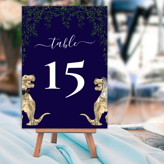 Numéro De Table Feuillage de mariage de dinosaure bleu marine et b