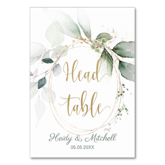 Numéro De Table Feuillage vert et or, Table tête, (Par défaut)