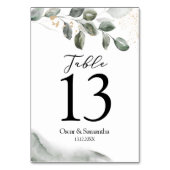 Numéro De Table Feuille d'aquarelle verte douce | Poussière d'or (Dos)