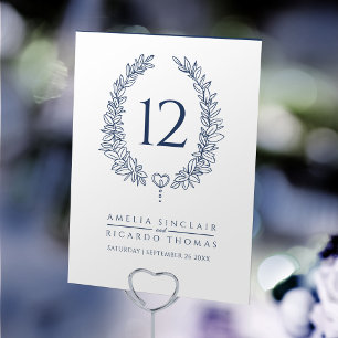 Numéro De Table Feuille de couronne ovale bleu foncé sur mariage b