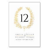 Numéro De Table Feuille de couronne ovale en or sur mariage blanc (Dos)
