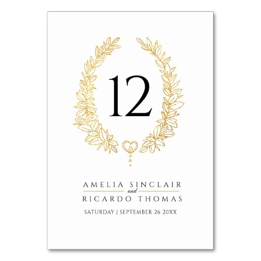 Numéro De Table Feuille de couronne ovale en or sur mariage blanc (Par défaut)