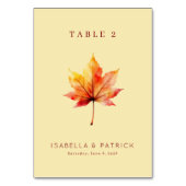 Numéro De Table Feuille d'érable à l'aquarelle, automne chaud (Dos)