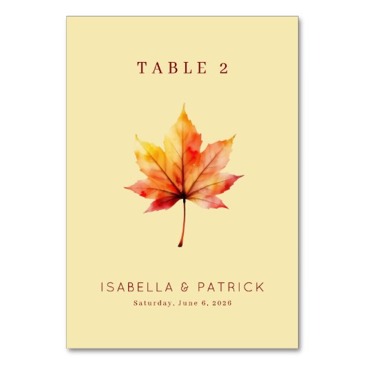 Numéro De Table Feuille d'érable à l'aquarelle, automne chaud (Par défaut)