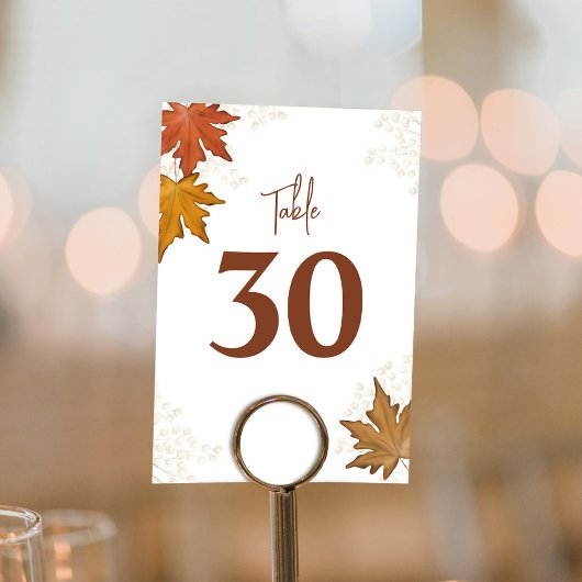 Numéro De Table Feuille Mariage d'aquarelle d'automne Numéro de ta