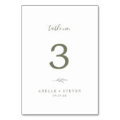 Numéro De Table Feuille minimale | Mariage vert olive Numéro de ta (Dos)