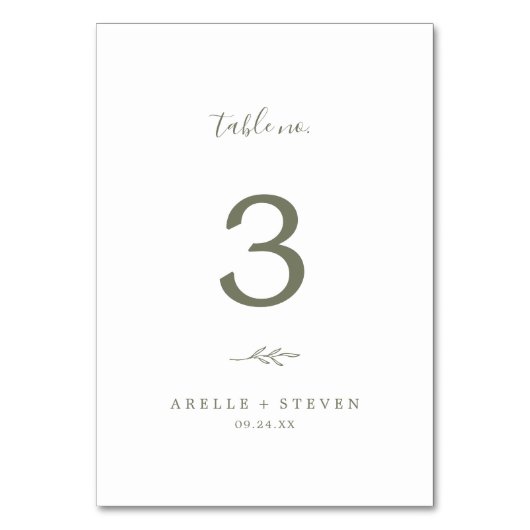 Numéro De Table Feuille minimale | Mariage vert olive Numéro de ta (Par défaut)