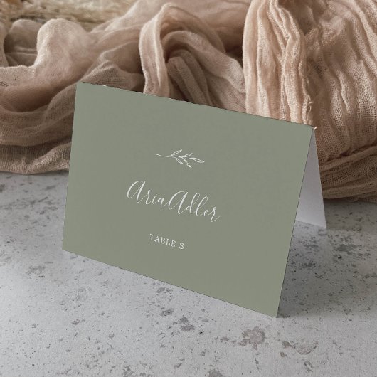 Numéro De Table Feuille minimale | Sage Green Nom de l'invité Plaq