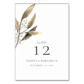 Numéro De Table Feuille rustique dorée aquarelle élégante (Par défaut)