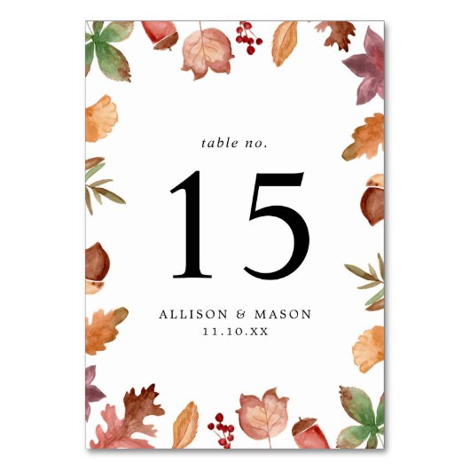 Numéro De Table Feuilles d'automne rustique Mariage personnalisé (Par défaut)