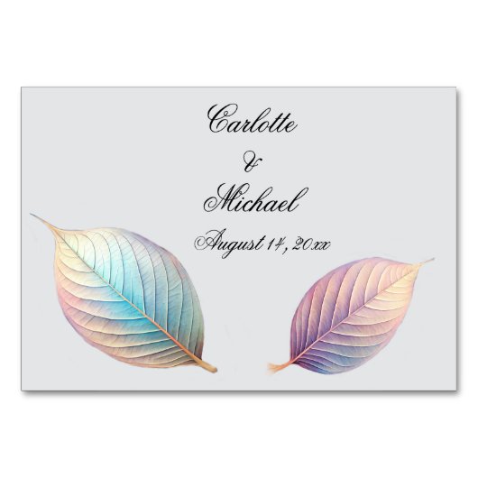 Numéro De Table Feuilles iridescentes pastel Mariage pastels rêveu (Dos)